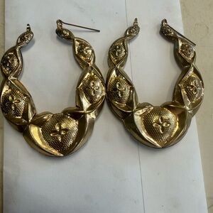 Gold-Tone Floral Carved Hoop Earrings